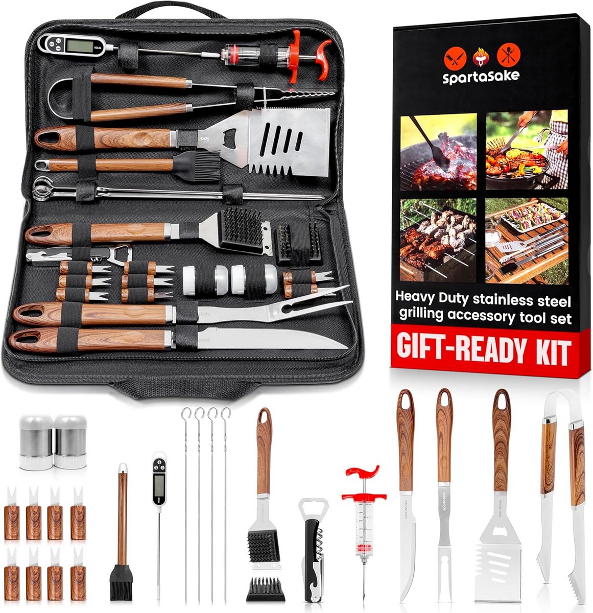 24-delige BBQ en Grill Gereedschapset RVS - Inclusief Opbergtas - Ergonomische Handgrepen