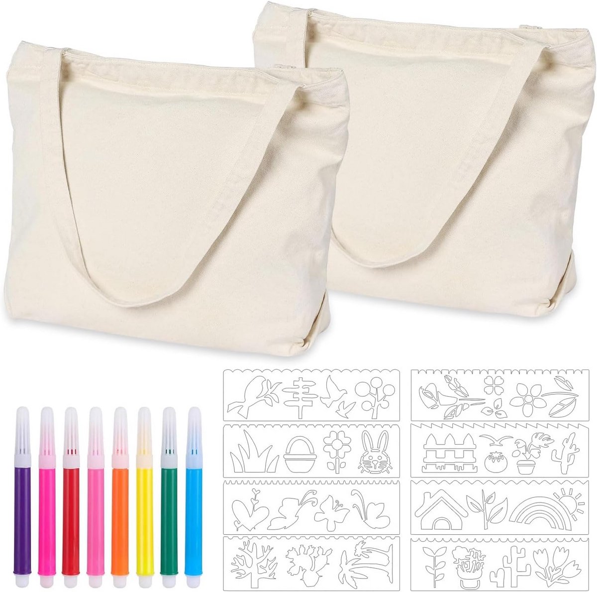 2x Stoffen Tassen voor Knutselen - Herbruikbare Shopper met Ritssluiting & Tekenset