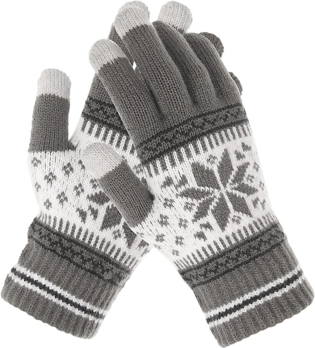 Warme Gebreide Winterhandschoenen met Sneeuwvlokprint en Touchscreen Functie