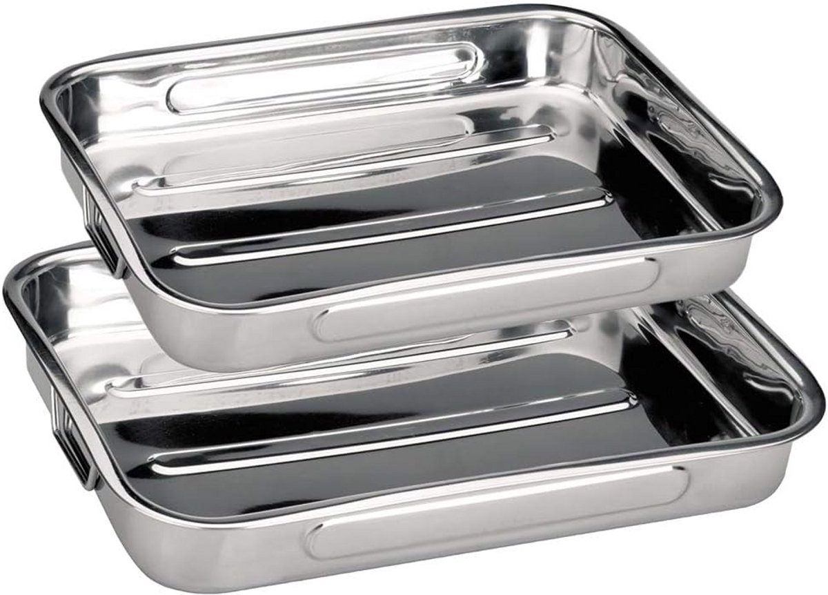 RVS Ovenschaal Set van 2 - Lasagne Schaal met Handvatten voor Oven en Magnetron