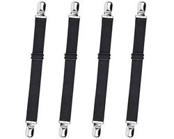 4x - Verstelbare lakenspanners - Elastisch - Metalen clips - Matras / lakens - Straktrekken - Bed opmaken - Zwart - Jonyx