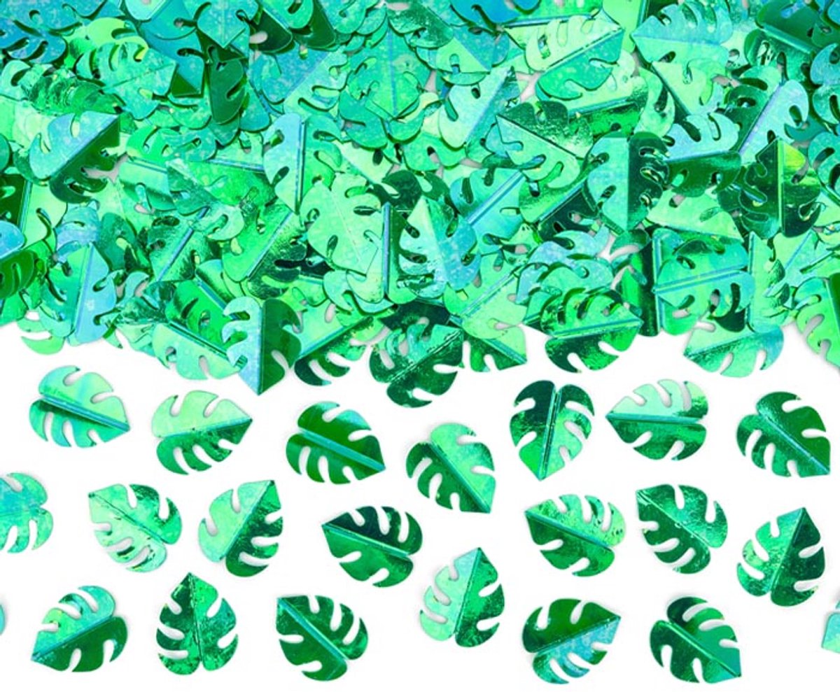 Tafel confetti metallic blaadjes groen