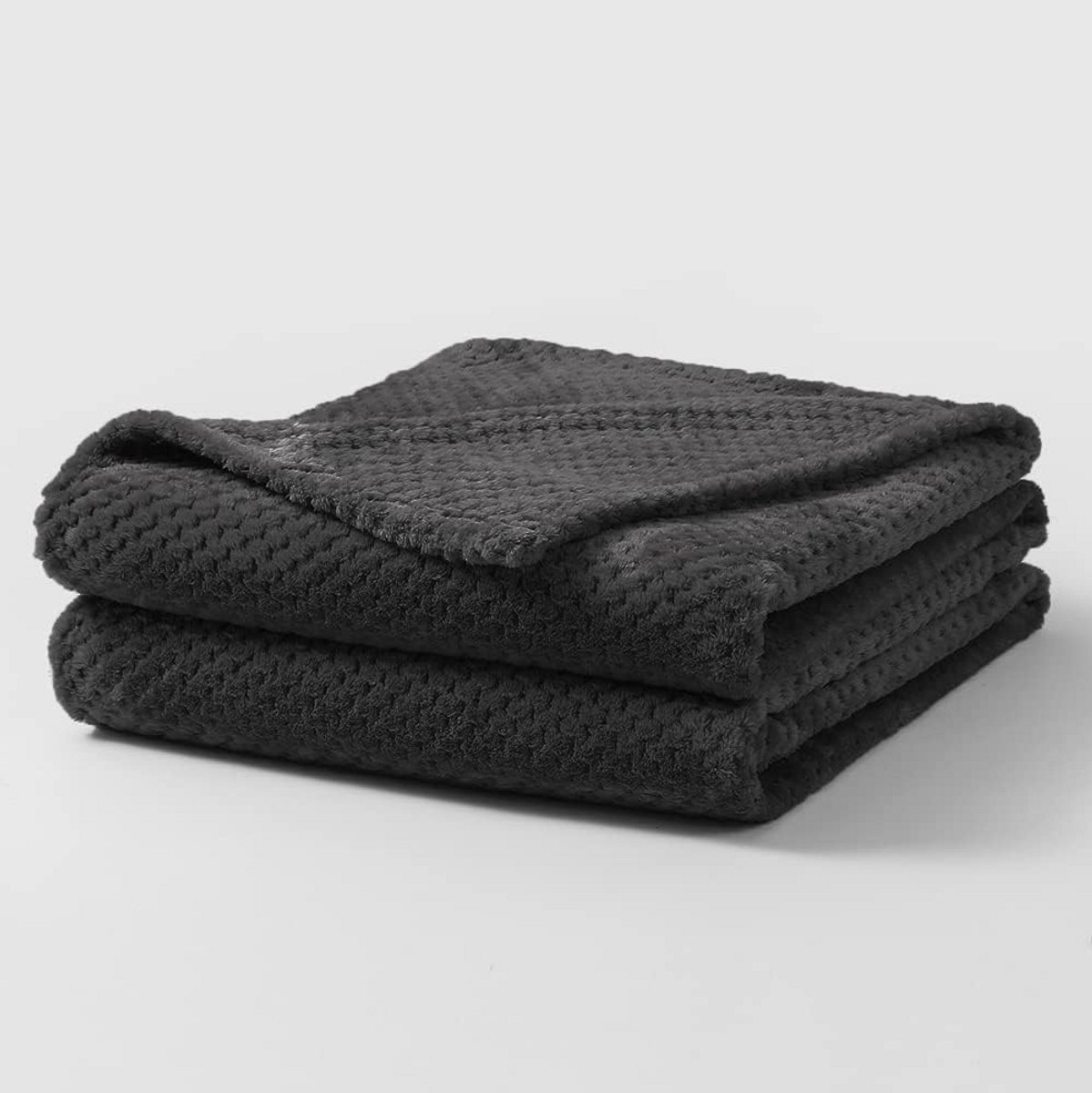 Super Zachte Wafel Fleece Deken - Flanel & Nertsen Pluche - Warm & Lichtgewicht voor Bank, Sprei of Reizen - Antraciet (127x152 cm)