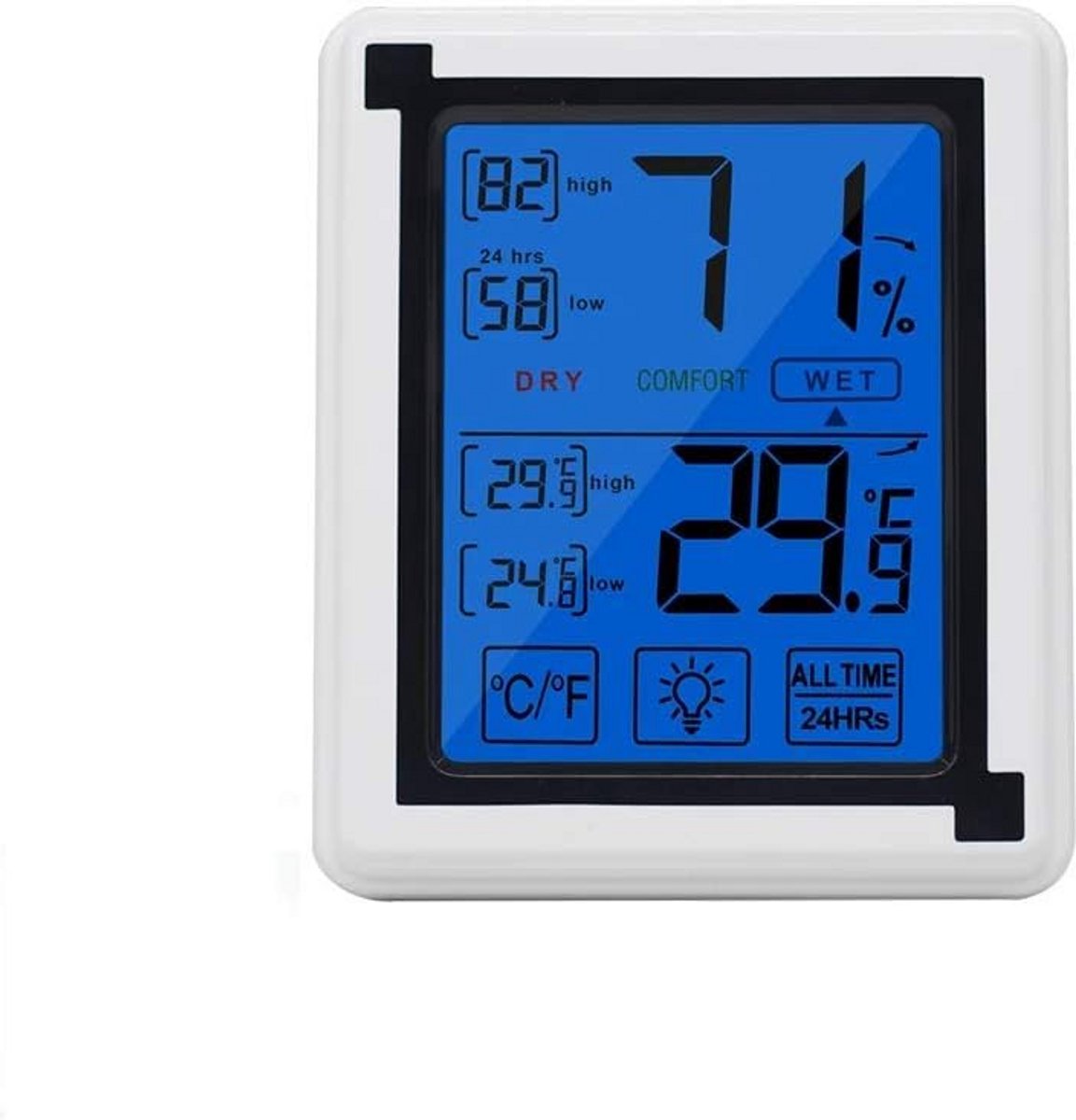 Grote Digitale LCD Thermometer en Hygrometer met Touchscreen en Achtergrondverlichting