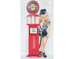 Blikken thermometer HK231 groot model Motor Oil Gasoline voor binnen of buiten hoogte 48 cm - celsius en fahrenheit nostalgic vintage art