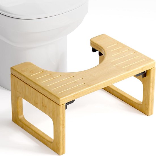 Relaxdays wc krukje, inklapbaar, bamboe toiletkrukje, volwassenen, HBD 19x48,5x20 cm, poepkrukje, tot 60kg, natuur