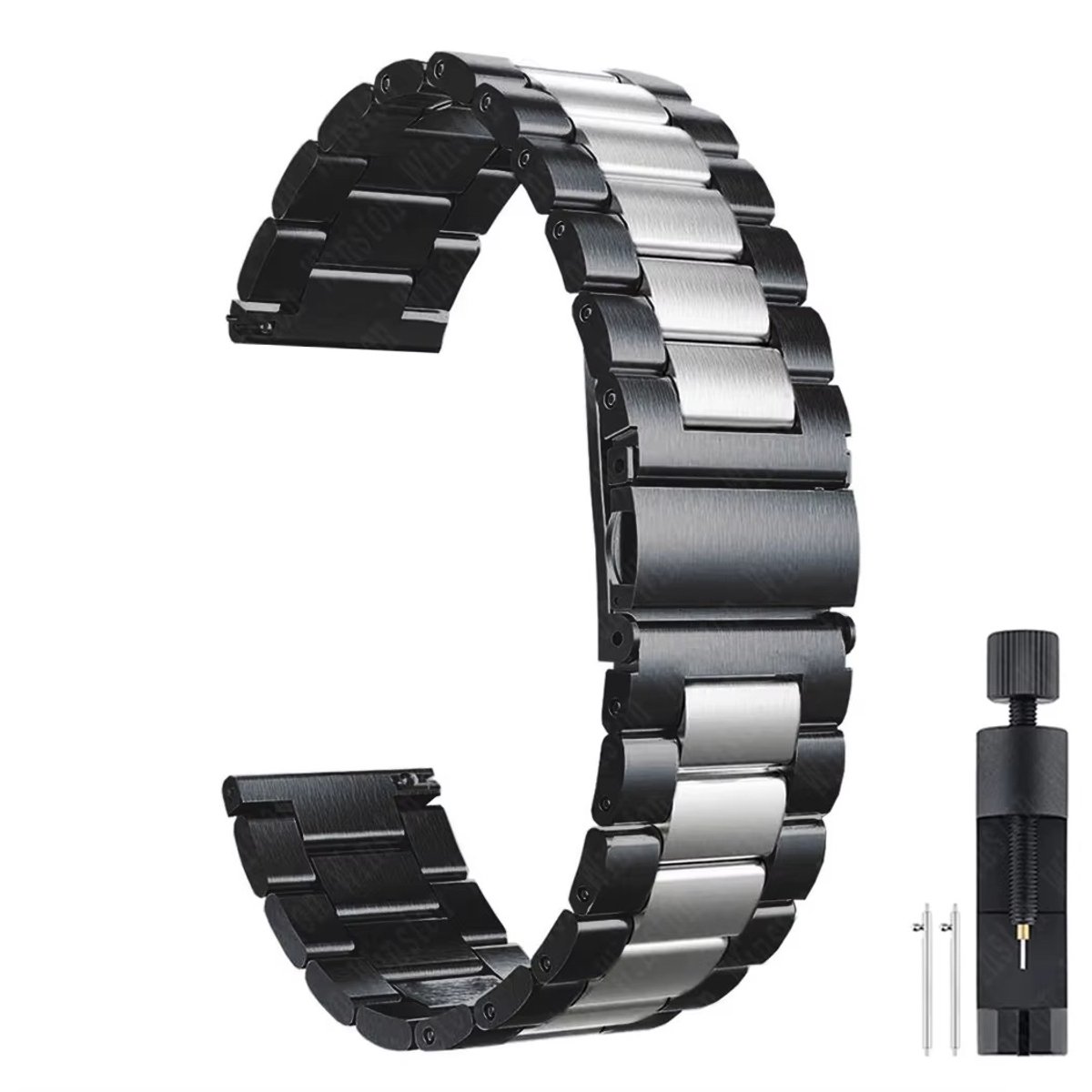 22mm Universele Oyster Horlogeband RVS316L - Zilver met Zwarte Buitenschakels - Luxe Stalen Band