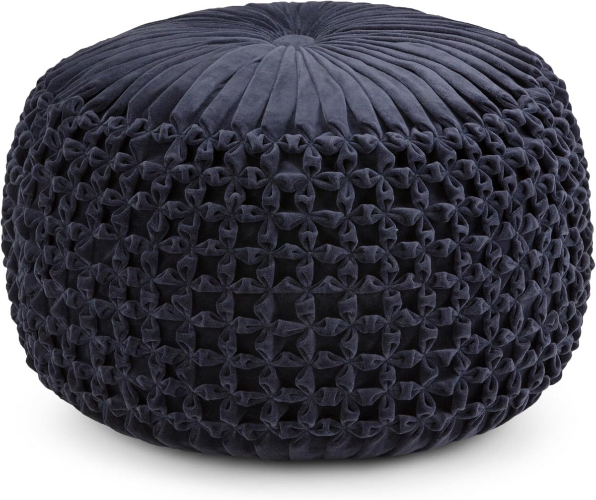 Ronde Velours Poef Navy - Zachte Voetenbank en Decoratief Zitkussen voor Woonkamer of Slaapkamer