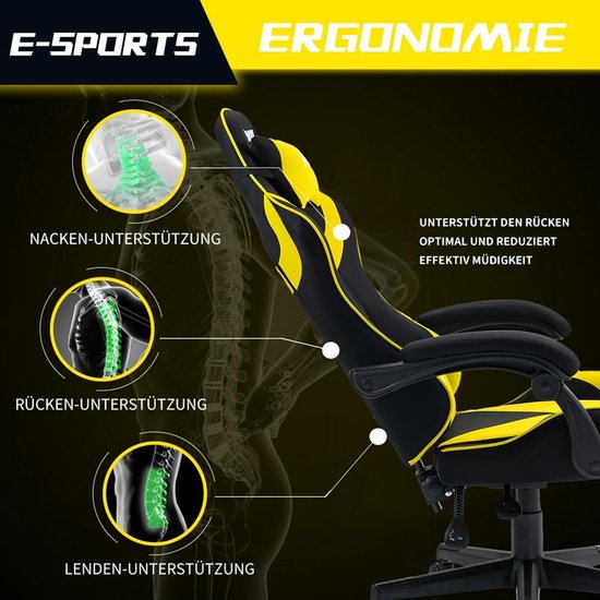 Ergonomische Gaming Stoel met Verstelbare Hoogte en Rugleuning - Geel — afbeelding 3