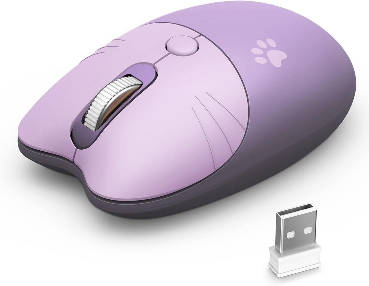 Schattige Draadloze Muis voor Desktop en Laptop, Stille Klik en Plug & Play