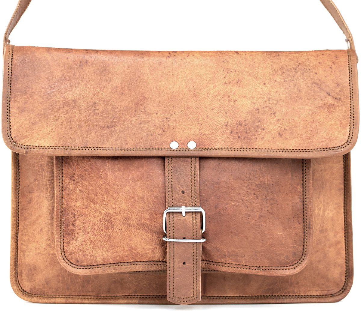 OnceDoce® Laptoptas Schoudertas Echt Leer ‘Lima’ 17 inch - 43x35x14 cm Unisex Urban Chique Model nr 559