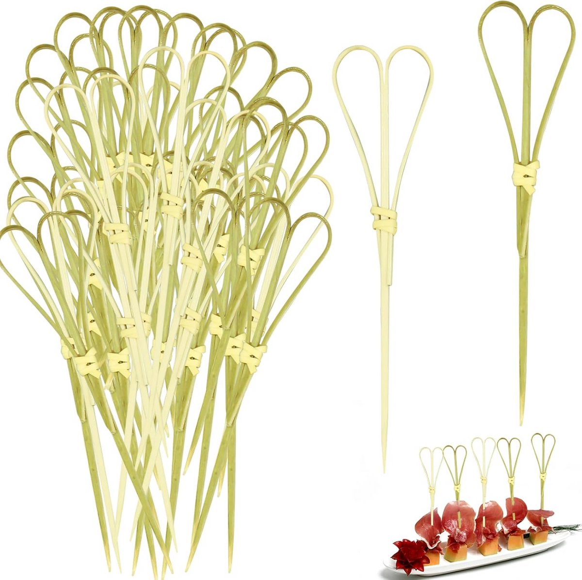Bamboe Cocktailprikkers 12 cm – Hartvormig – 100 Stuks – Voor Tapas en Hors-d’oeuvres