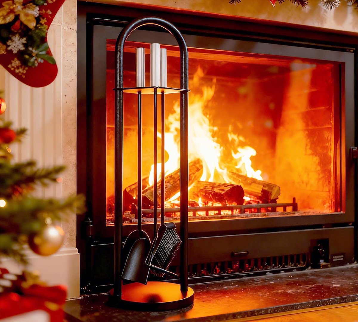 4-delige Haardgereedschapset RVS Handvatten Schop Pook Borstel met Standaard - 65cm