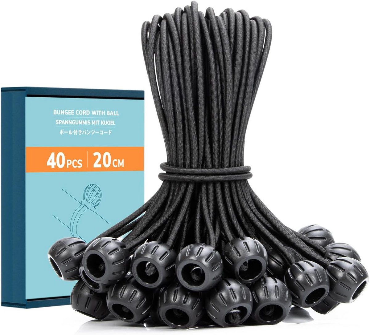Spanrubbers met Bal 40 Stuks 20cm Zware Zeilspanners voor Tenten en Dekzeilen