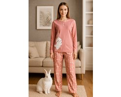 Pyjama - dames pyjama - all season - roze of blauw indien voorkeur mail ons - maat S/M - met leuk konijntje en afwerking met bolletjes