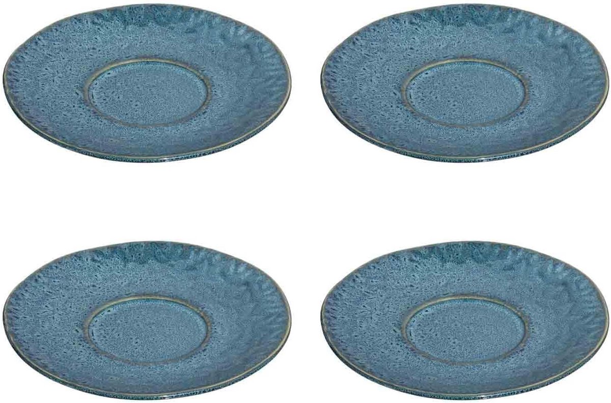 Set van 4 Keramische Mokken Blauw 15 cm - Handgemaakt Rustiek Servies