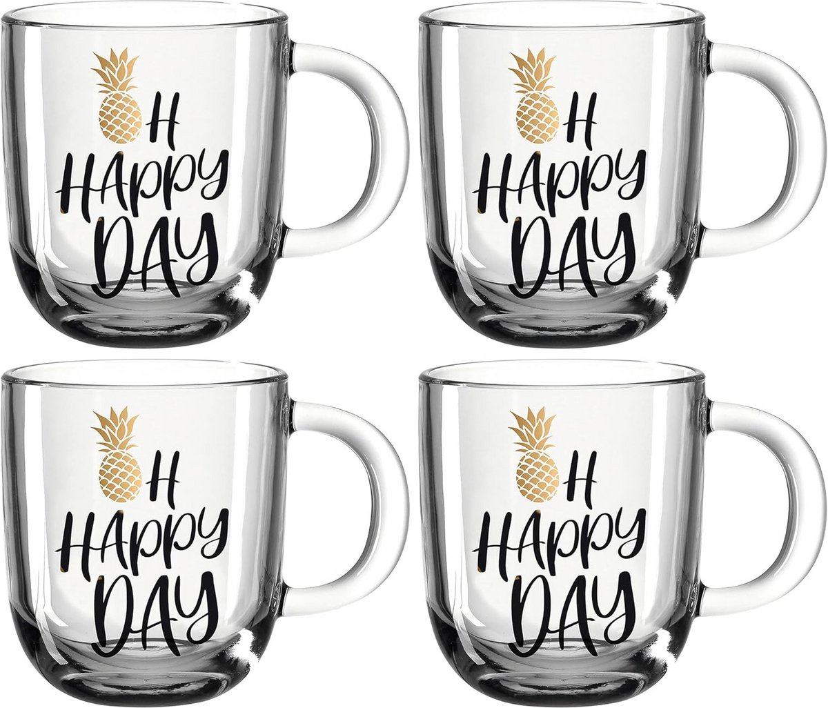 Set van 4 Glazen Mokken 400 ml Transparant 'Oh Happy Day'