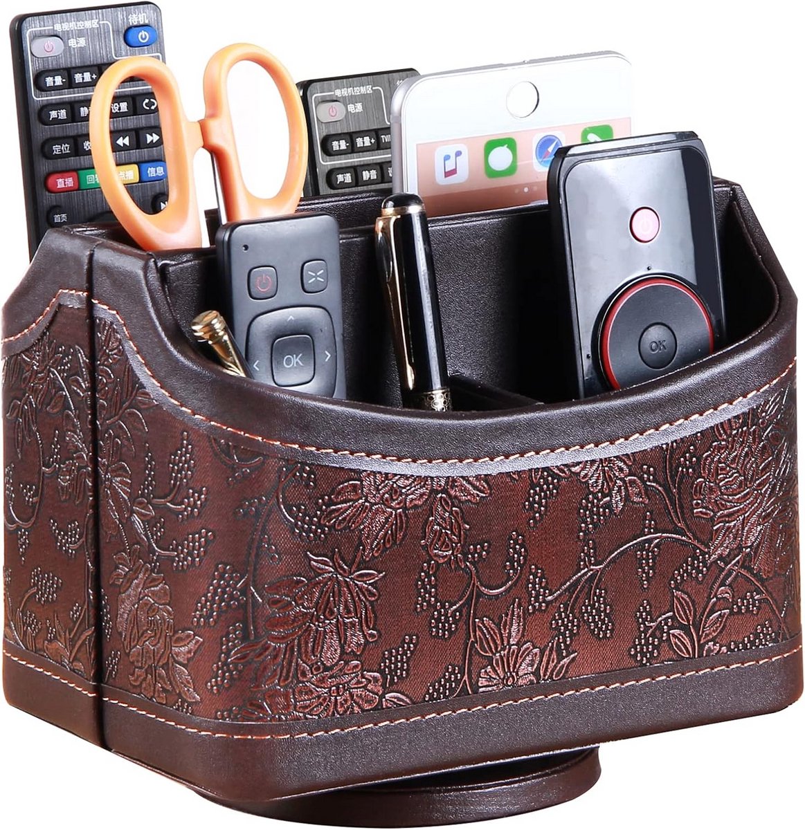 Draaibare Afstandsbediening Houder - 5 Vakken Organizer voor TV, Telefoon en Brillen