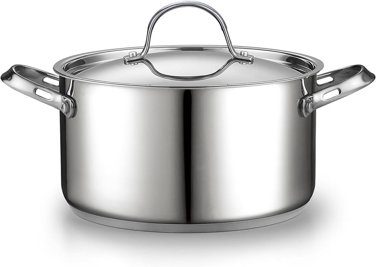 Grote RVS Voorraadpan 6-Quart - Diepe Kookpot voor Inmaken, Stoven en Koken
