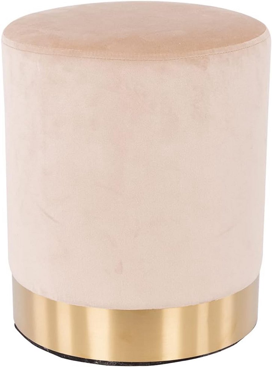 Moderne Fluweel Poef met Metalen Basis en Zachte Zitting - Beige Hocker