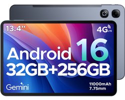 DOOGEE TAB G6 MAX - Android 16-tablet - 4G LTE - 13,4-inch FHD+ 90Hz IPS - 11000mAh/18W - 32GB ROM + 256GB RAM/2TB TF - Octa-core gamingtablet - 5G Wi-Fi - Widevine L1 - Face ID - OTG - Dubbele luidsprekers