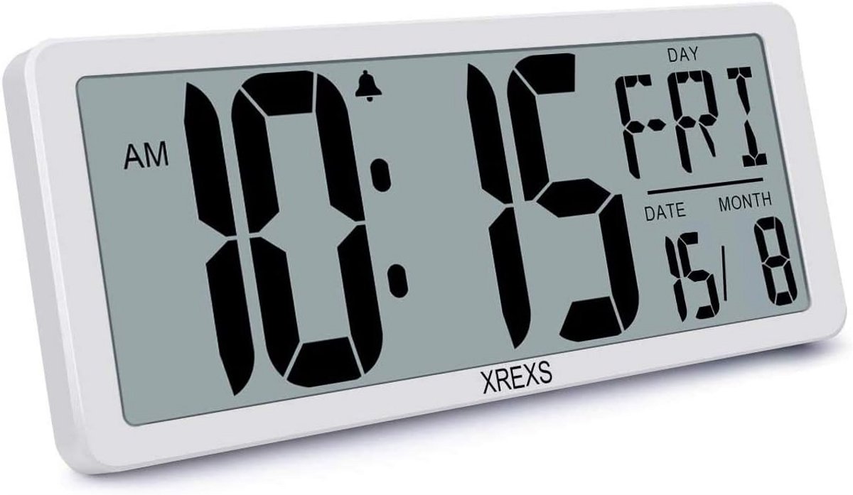 Grote Digitale Wandklok met Kalender, Wekker en Temperatuur - Helder LCD Display