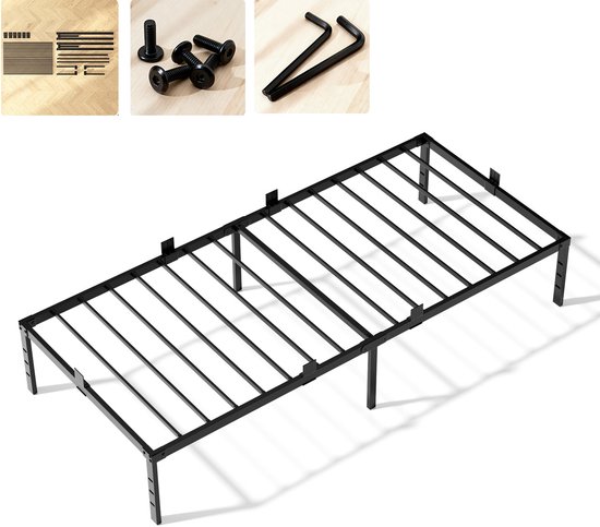 CECIPA Metalen bedframe 90x200 cm - Minimalistisch - Eenpersoonsbed - Stevig - Stil - Anti Slip - IJzeren Bed - metaal - Roestvrij - Duurzaam - Draagkracht 200 kg - Zwart