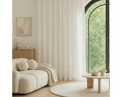 MUPOO Modern Boho Lichtdoorlatend Vitrage kant en klaar met Tunnelzoom 2 Stuks - Voile Gordijn met Speelse Pompons-Veilig & Zacht-Privacybiedend-voor Grote ramen & Schuifpui - Inclusief Embrasse-132x274cm