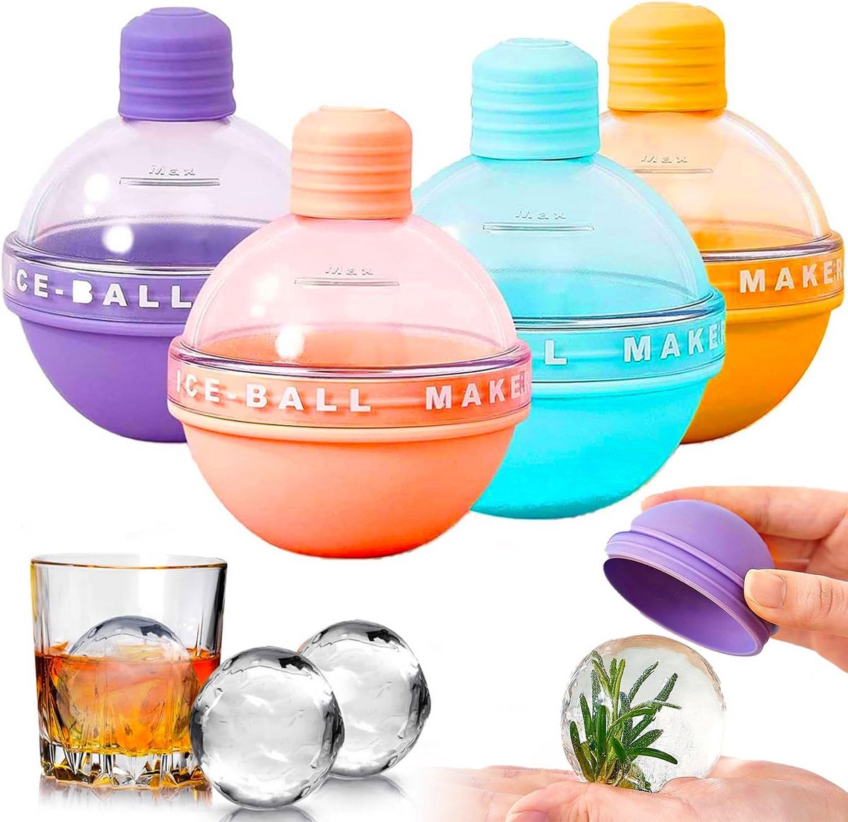 Set van 4 Ronde IJsblokjesvormen voor Whiskey en Cocktails