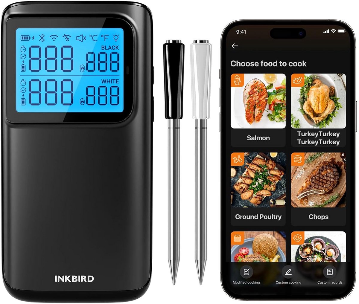 Draadloze Vleesthermometer met WiFi & Bluetooth, 2 Sensoren voor BBQ, Grill en Keuken
