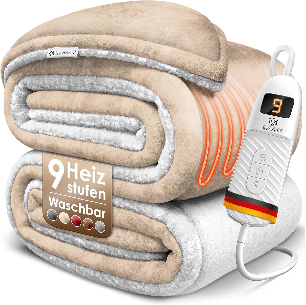 Elektrische Deken met 9 Warmtestanden en Timer, Wasbaar Fleece