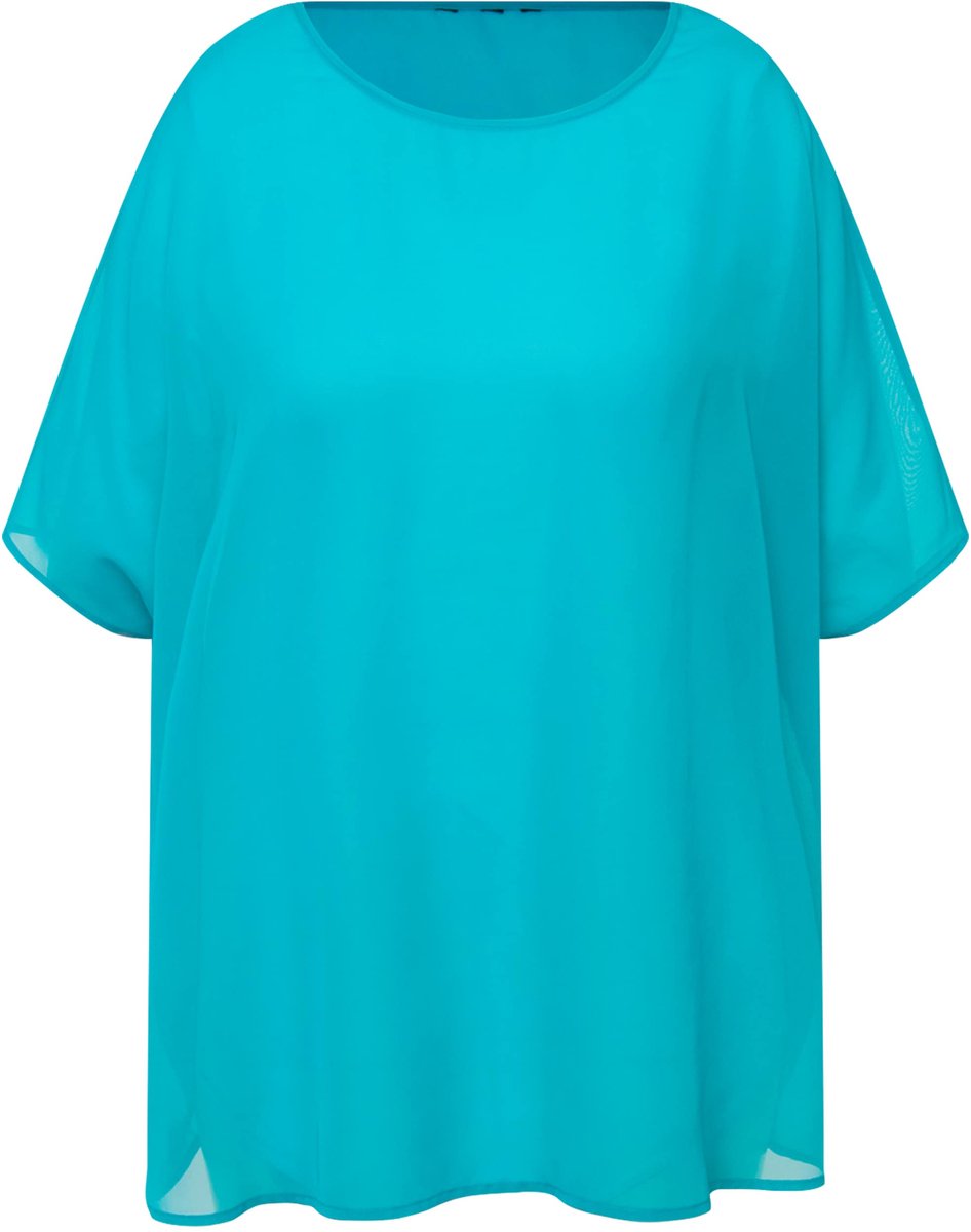Ulla Popken - Dames - Chiffon blouse oversized ronde hals halve mouwen - Diepaqua - Maat 1+
