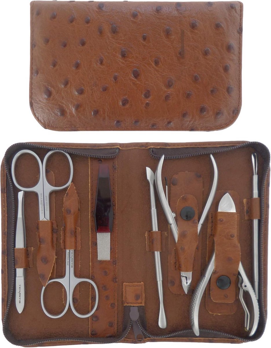 Luxe 8-Delige Manicure- en Pedicureset van Echt Leer (Bruin)