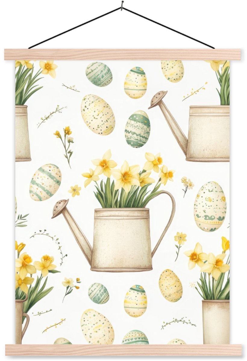 Posterhanger incl. Poster 60x80 cm - Schoolplaat - Gieter - Bloemen - Eieren - Textielpost