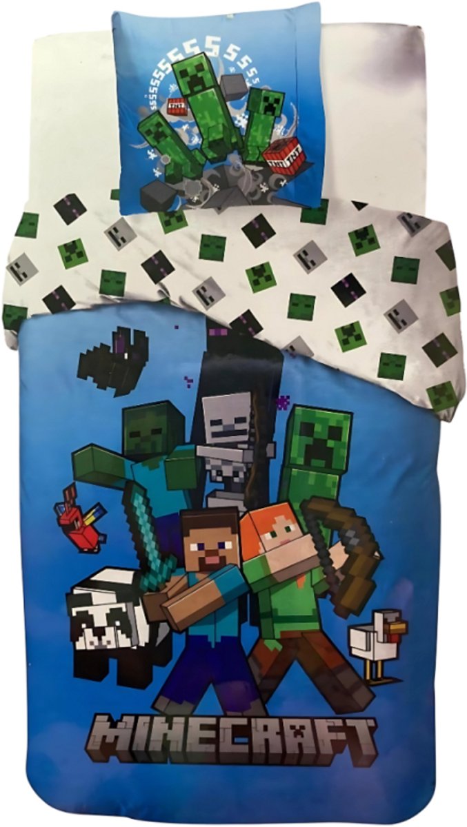 Minecraft - Dekbedovertrek - Eenpersoons - 140x200cm - 100% Katoen