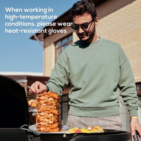 Verticale voor Al Pastor - RVS Braziliaanse Spies met 3 Punten - Inclusief Borstel en Vetscheidingsbak - Voor Tacos Shoarma en Kebabs in Oven of Rookoven - Barbecue Accessoire van Merkloos — afbeelding 5