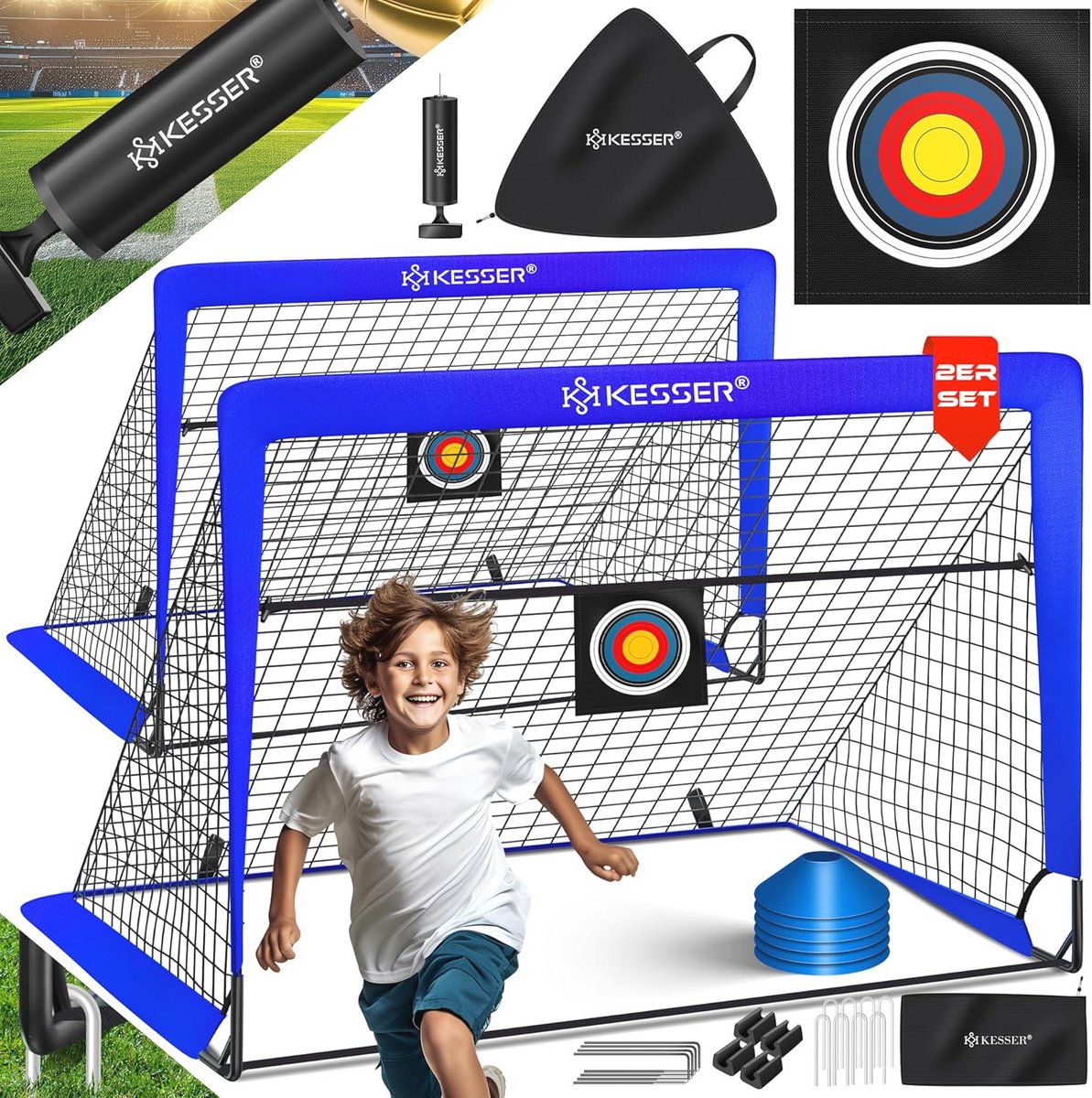Pop-up Voetbaldoel Set voor Kinderen - Opvouwbare Voetbaldoelen met Hoogwaardige Netten, Draagtas, Haringen en Balpomp