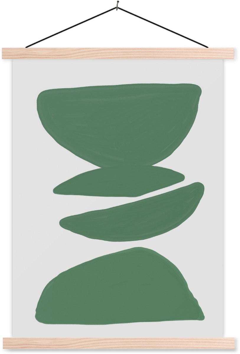 Posterhanger incl. Poster 40x53 cm - Schoolplaat - Abstract - Groen - Vormen - Modern - Textielposter - Blanke latten