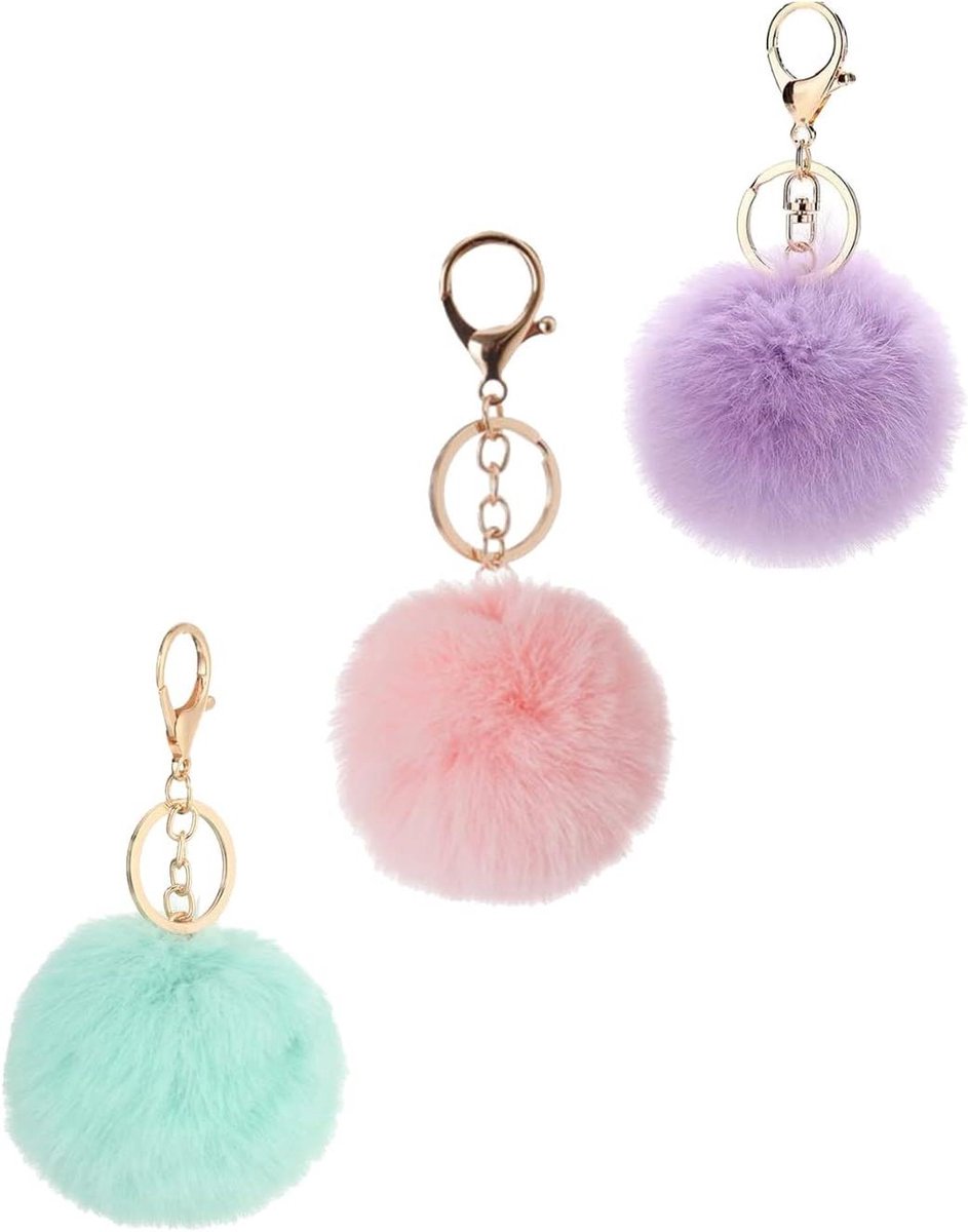 VVGoods - Pluche pompon sleutelhanger in lila met dierenmotief - stijlvol accessoire - maat S