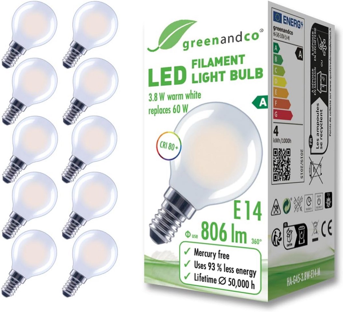Set van 10 Matte LED Lampen E14 Kleine Kaarslamp 3.8W Warm Wit Vervangt 60W