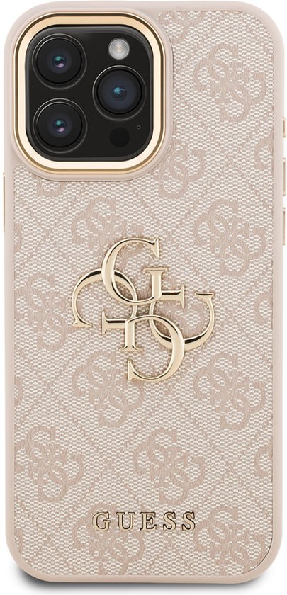 Guess Back Cover Case - iPhone 16 Pro Max - Pink - Big Metal Logo - Bordure dorée
