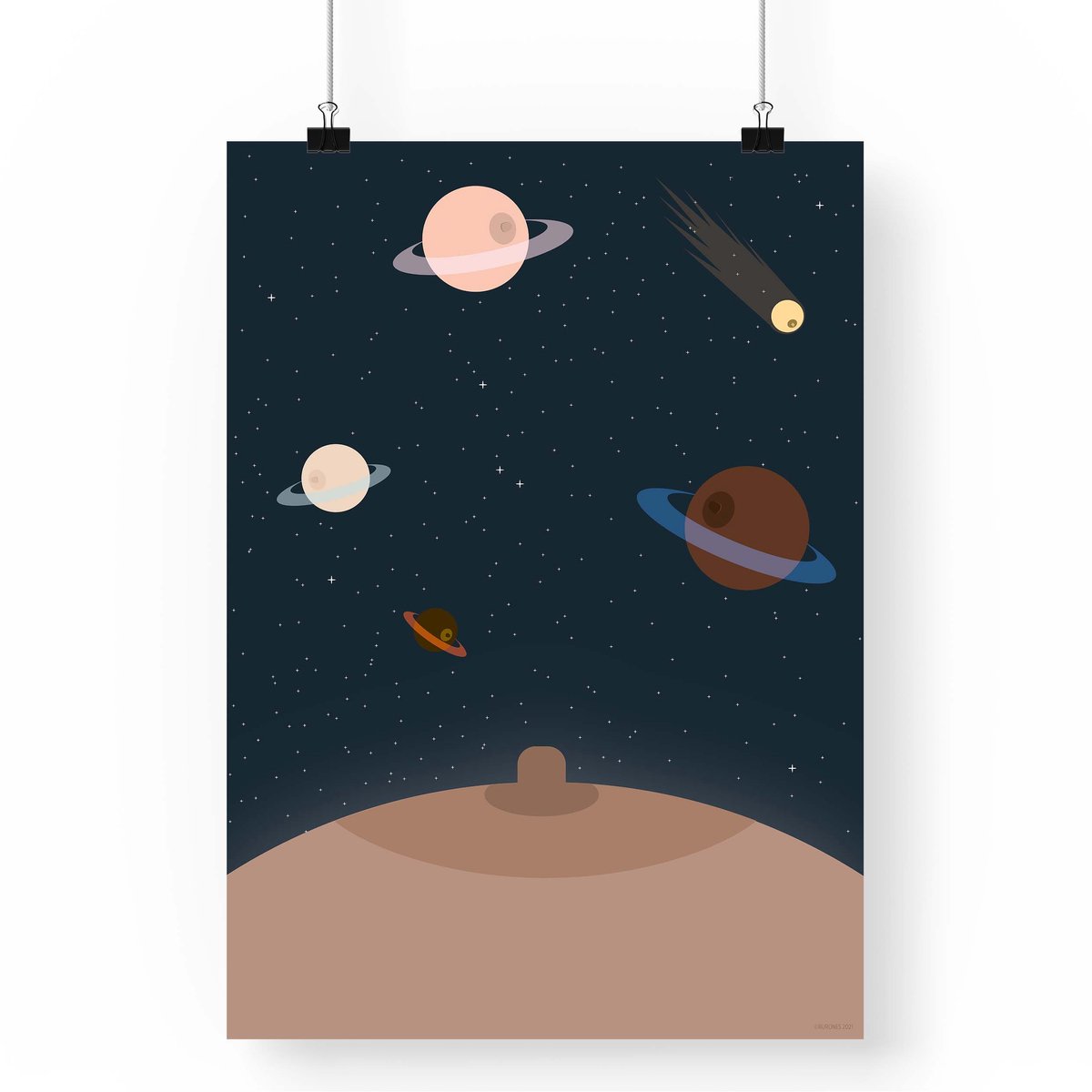 Artprint de Melkweg - Planeten illustratie in A4 formaat - Poster met planeten in de vorm van borsten