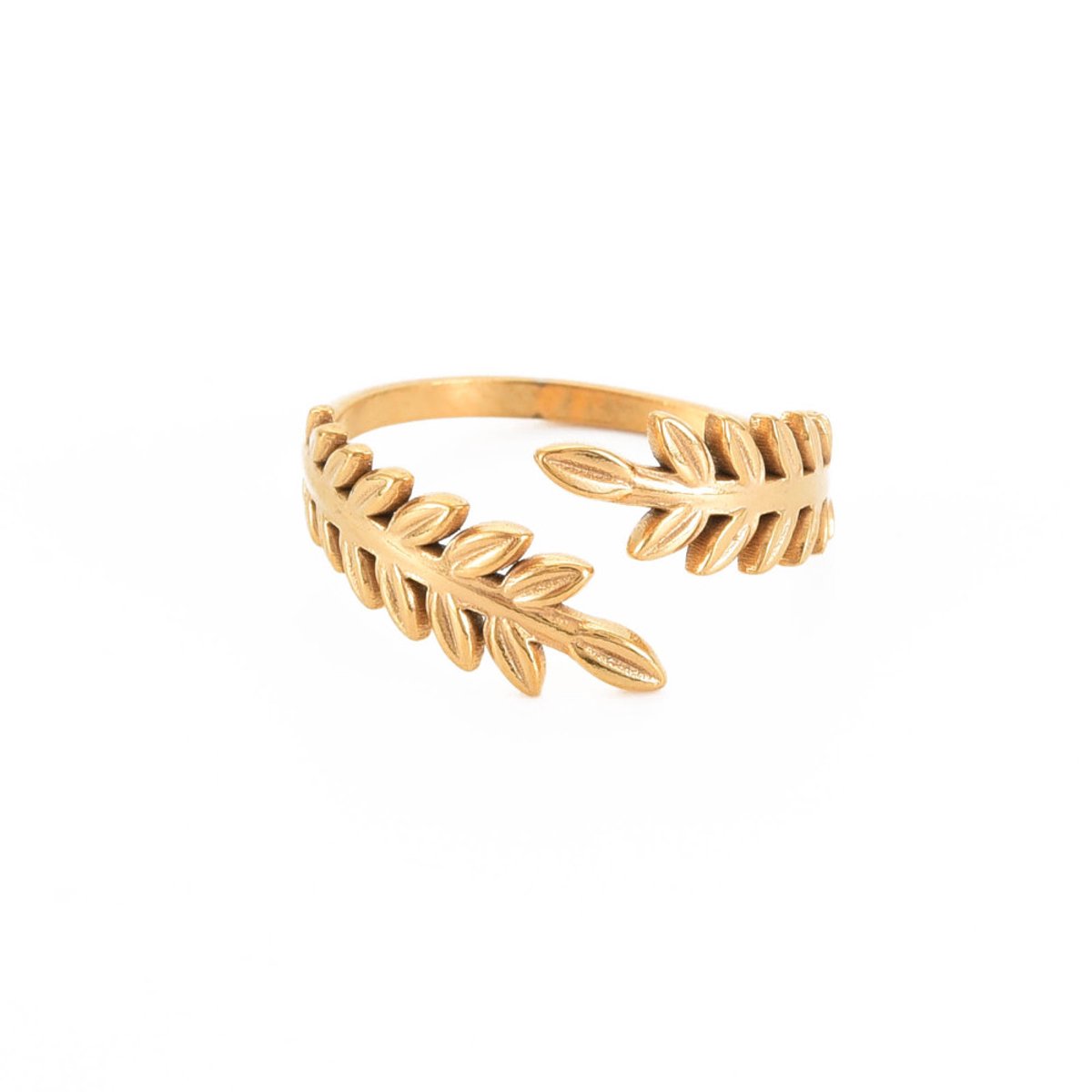 Ring stainless steel blad bohemian, one size ring, goudkleurig, 100% waterproof, verstelbare ring, cadeau