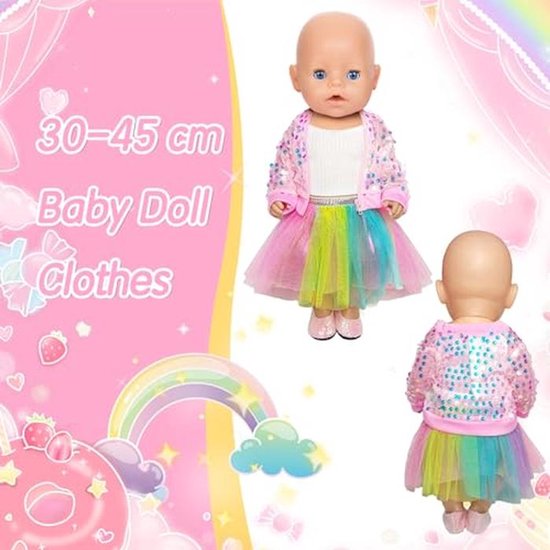 Roze pailletten poppenkleding set voor 30-45 cm van Merkloos — afbeelding 4