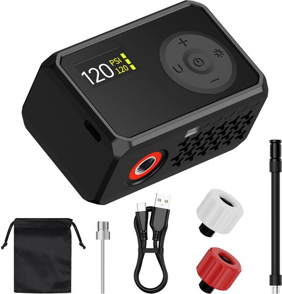 Neuda - Fietspomp Elektrisch mini -- USB C Oplaadbaar - Draagbaar - Smart Digitaal Display - Draagbare Luchtcompressor Bandenpomp - Voor Koersfiets Racefiets Gravelbike Sportfiets Stadsfiets Mountainbike E-bike E-scooter Ballen van Merkloos — afbeelding 2