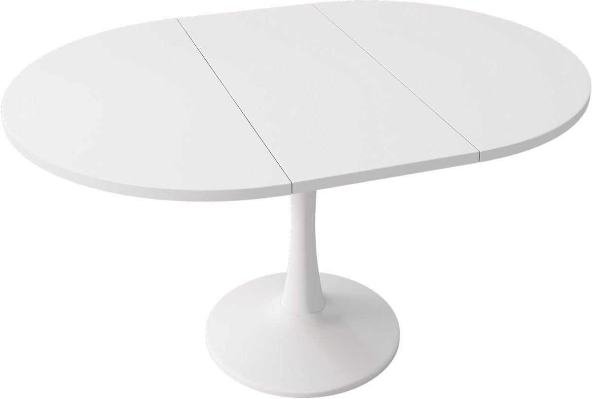 Uitschuifbare eettafel, ovale eettafel, salontafel/ontspanningstafel, lengte 100/140 x breedte 100 x hoogte 75 cm, moderne eenvoudige eettafel, wit