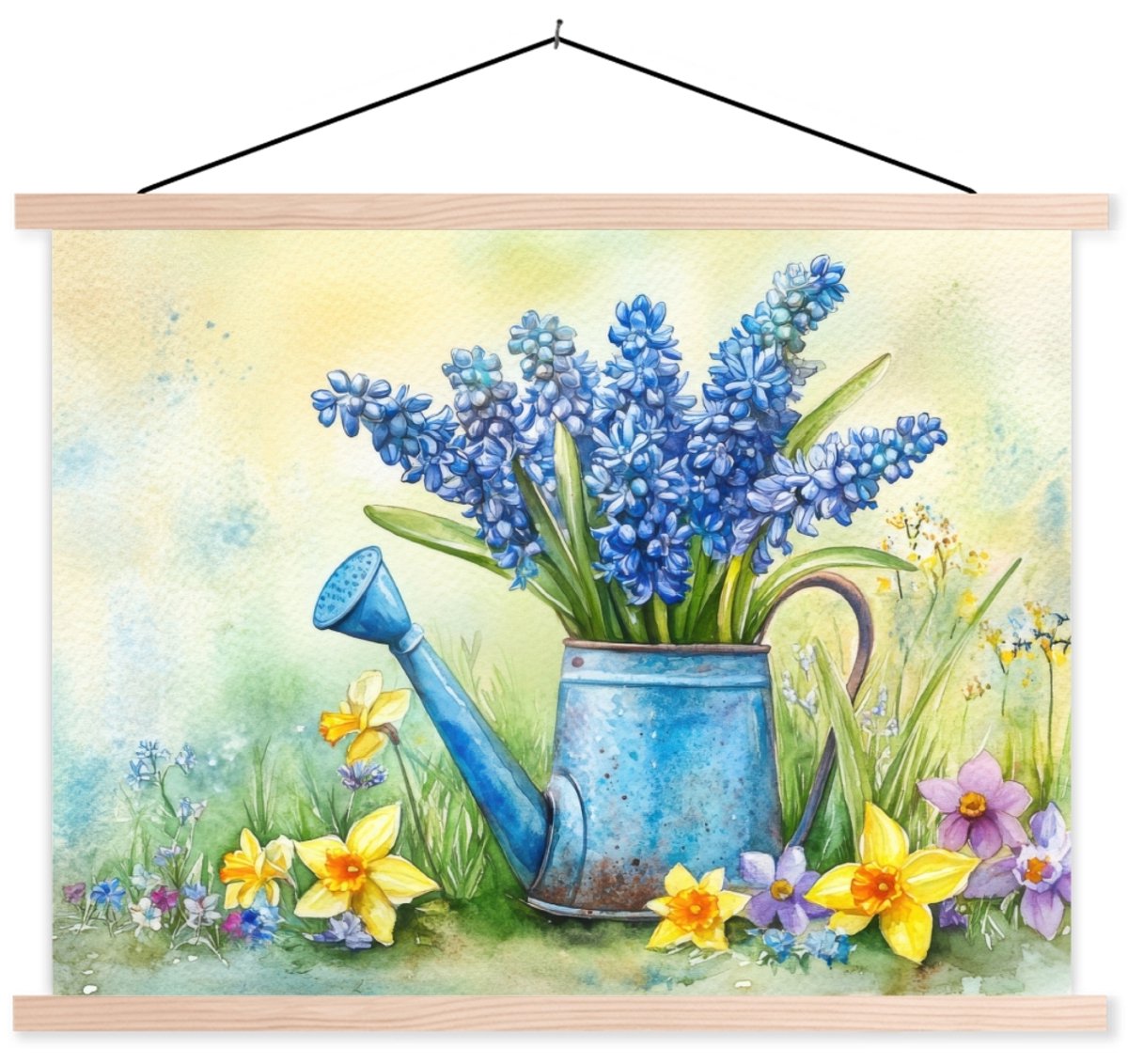 Posterhanger incl. Poster 120x90 cm - Schoolplaat - Gieter - Lavendel - Bloesems - Textiel
