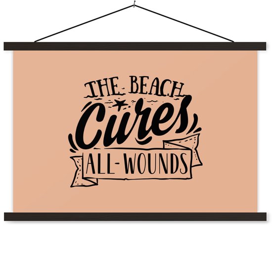 Porte-affiche avec affiche - Affiche scolaire - Été - Plage - Rose - 90x60 cm - Lattes noires