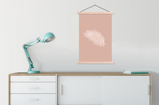 Porte-affiche avec affiche - Affiche scolaire - Été - Feuille de palmier - Rose - 60x90 cm - Lattes vierges