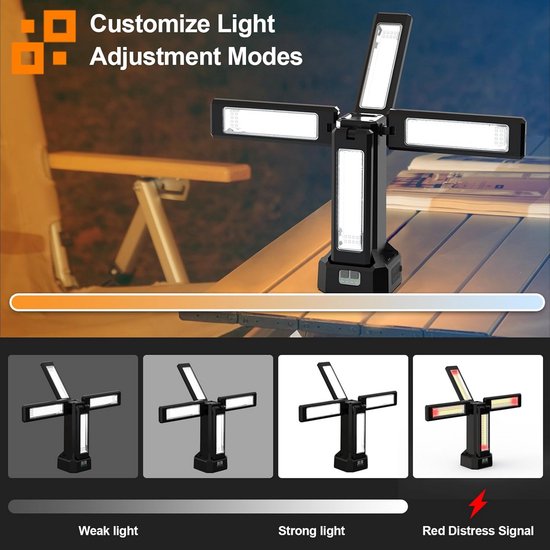 ERAY Oplaadbare LED-werklamp met standaard en afstandsbediening, 150W 10000LM zonne-draagbare schijnwerper - 5 dimmodi/USB-uitgang/magnetische basis, IP66 waterdichte werkplek licht voor camping ERAY Oplaadbare LED-werklamp met standaard en afstandsbediening, 150W 10000LM zonne-draagbare schijnwerper - 5 dimmodi/USB-uitgang/magnetische basis, IP66 waterdichte werkplek licht voor camping